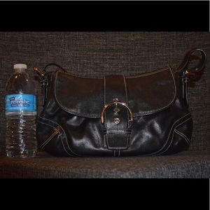 authentic medium all black leather coach